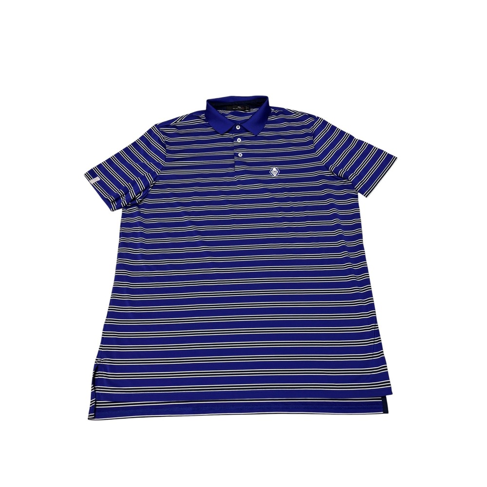 RLX Ralph Lauren Mens XL Blue Striped Performance Golf Polo Shirt Short Sleeve